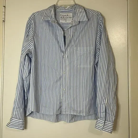 Frank & Eileen blue striped silvio button front long sleeve cotton shirt XL - Picture 2 of 7